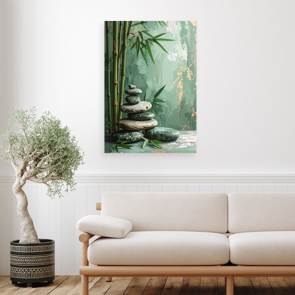 Obraz nowoczesny do salonu sypialni, Kamienie zen liście imitacja farby 70x100 - 2