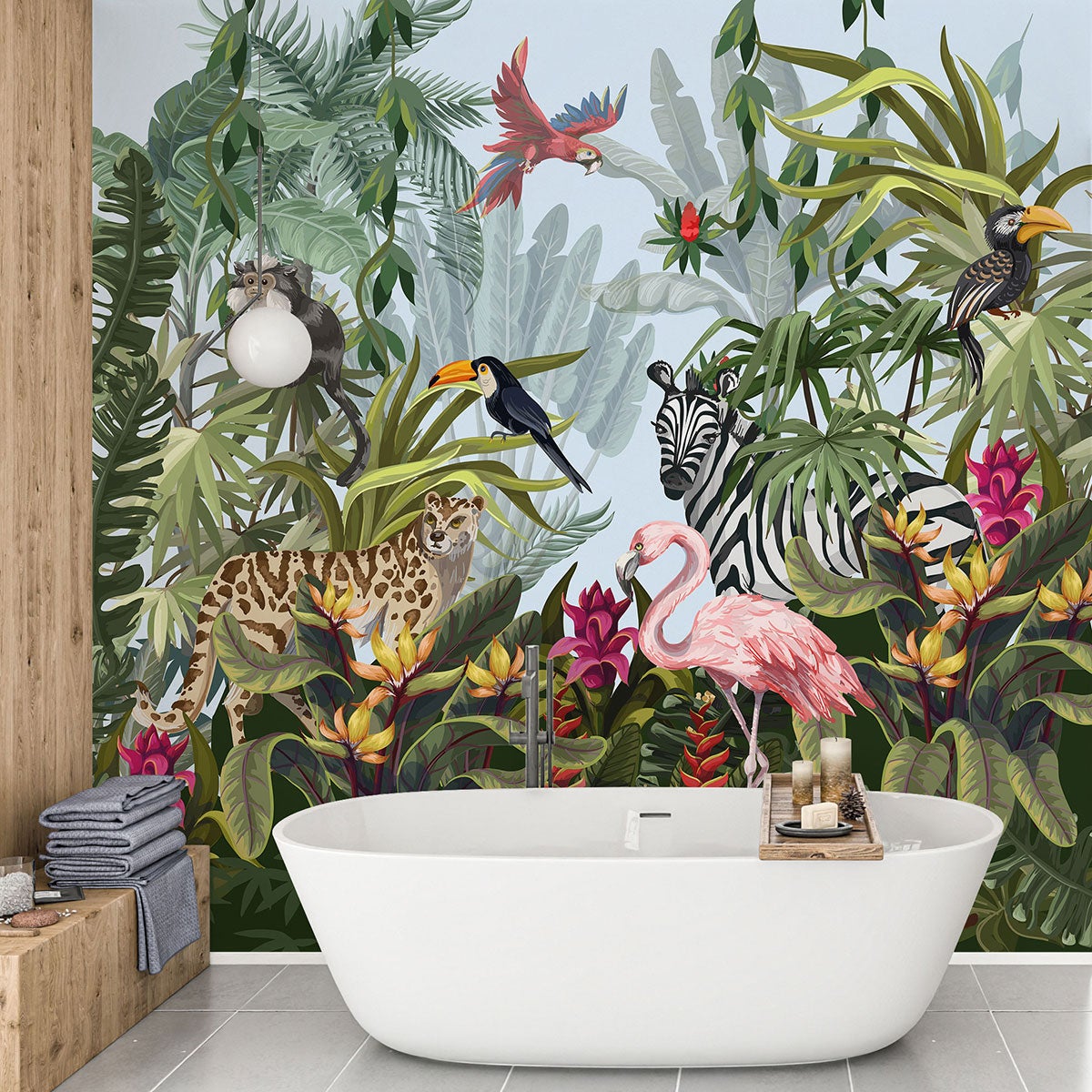 Papier peint panoramique Enfants - Animaux de la Jungle - Largeur 255 ...