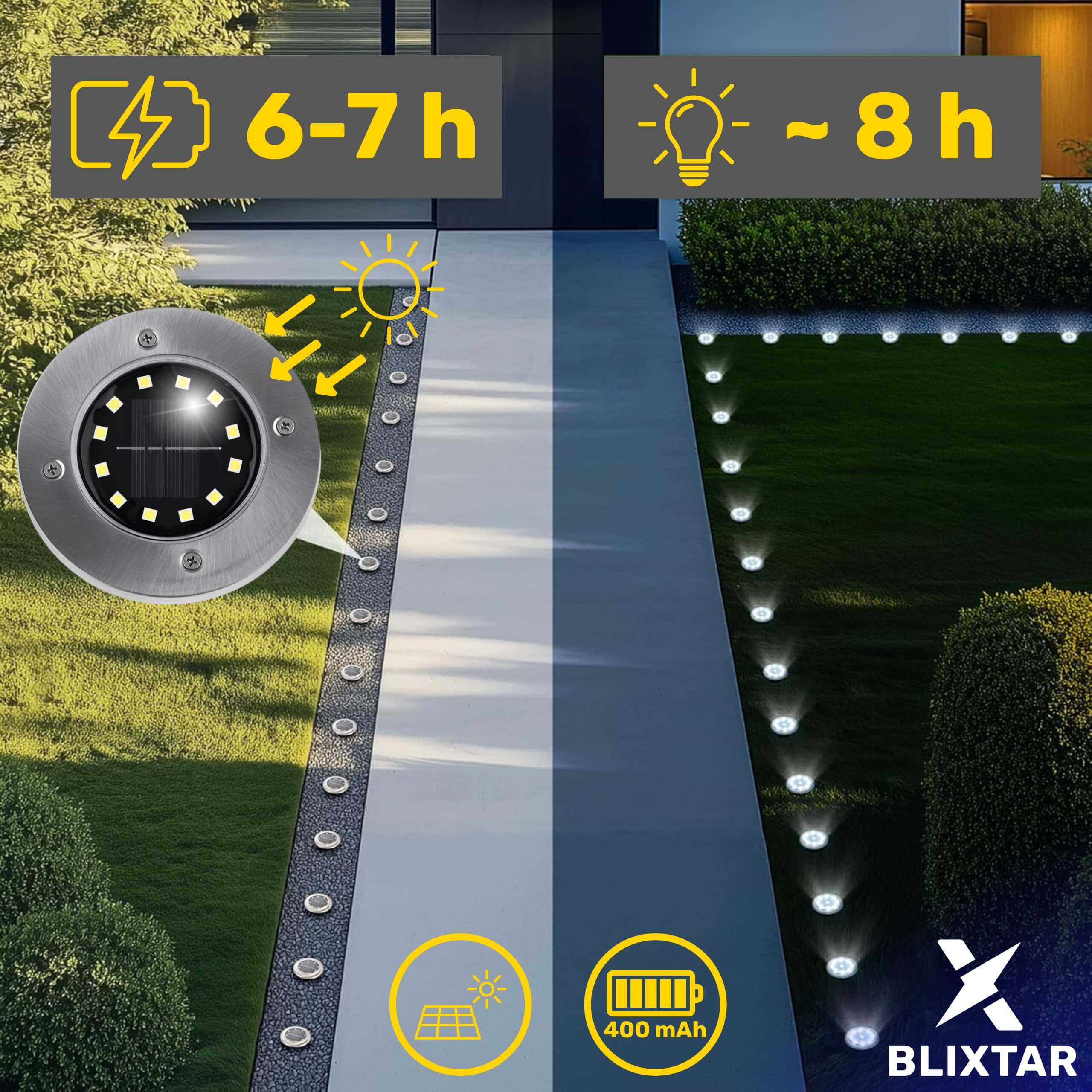 Zestaw 8 Solarnych Lampek LED Gruntowych Wbijanych Najazdowych Wodoodpornych do Ogrodu - 4