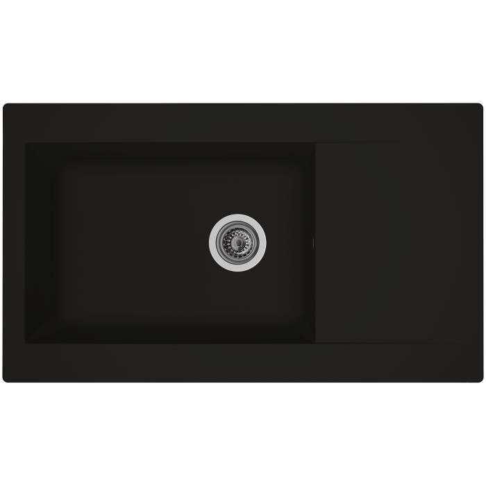 STRADOUR Lavello da incasso cucina 1 vasca grande + 1 gocciolatoio Einna - Resina - 86 x 50 cm - Nero - 3
