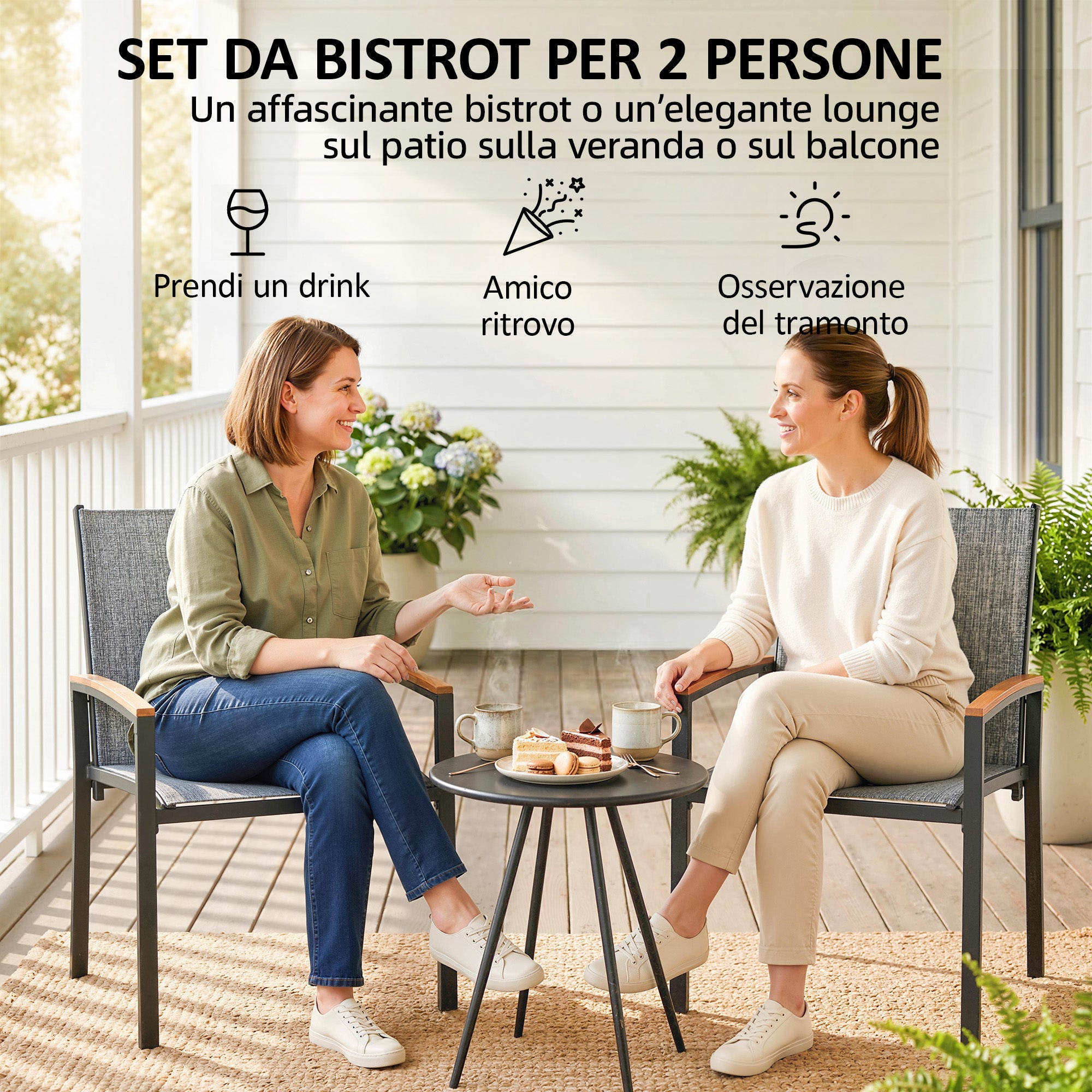 Ensemble bistrot 3 pièces chaises table filet, gris mélangé - 6