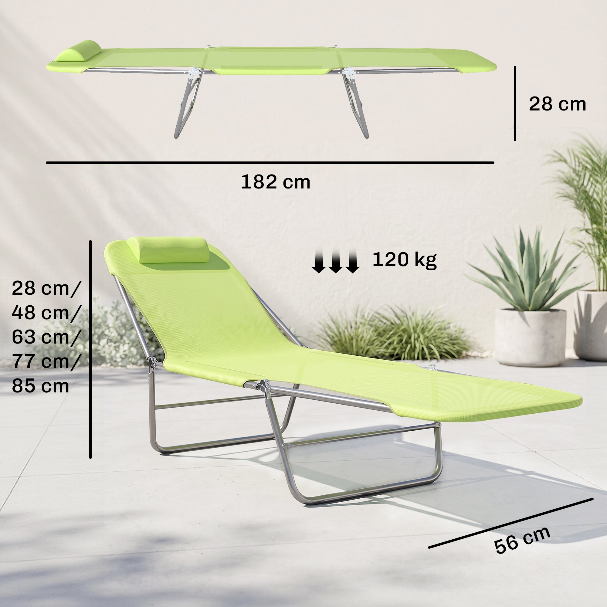 Transat pliant avec dossier inclinable et coussin, 182 x 56 x 24,5 cm - 5