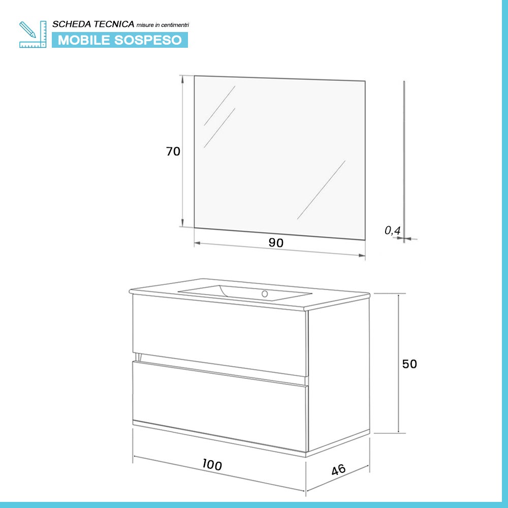 Mobile bagno sospeso 100 rovere naturale completo con 2 cassetti Nadia - 3