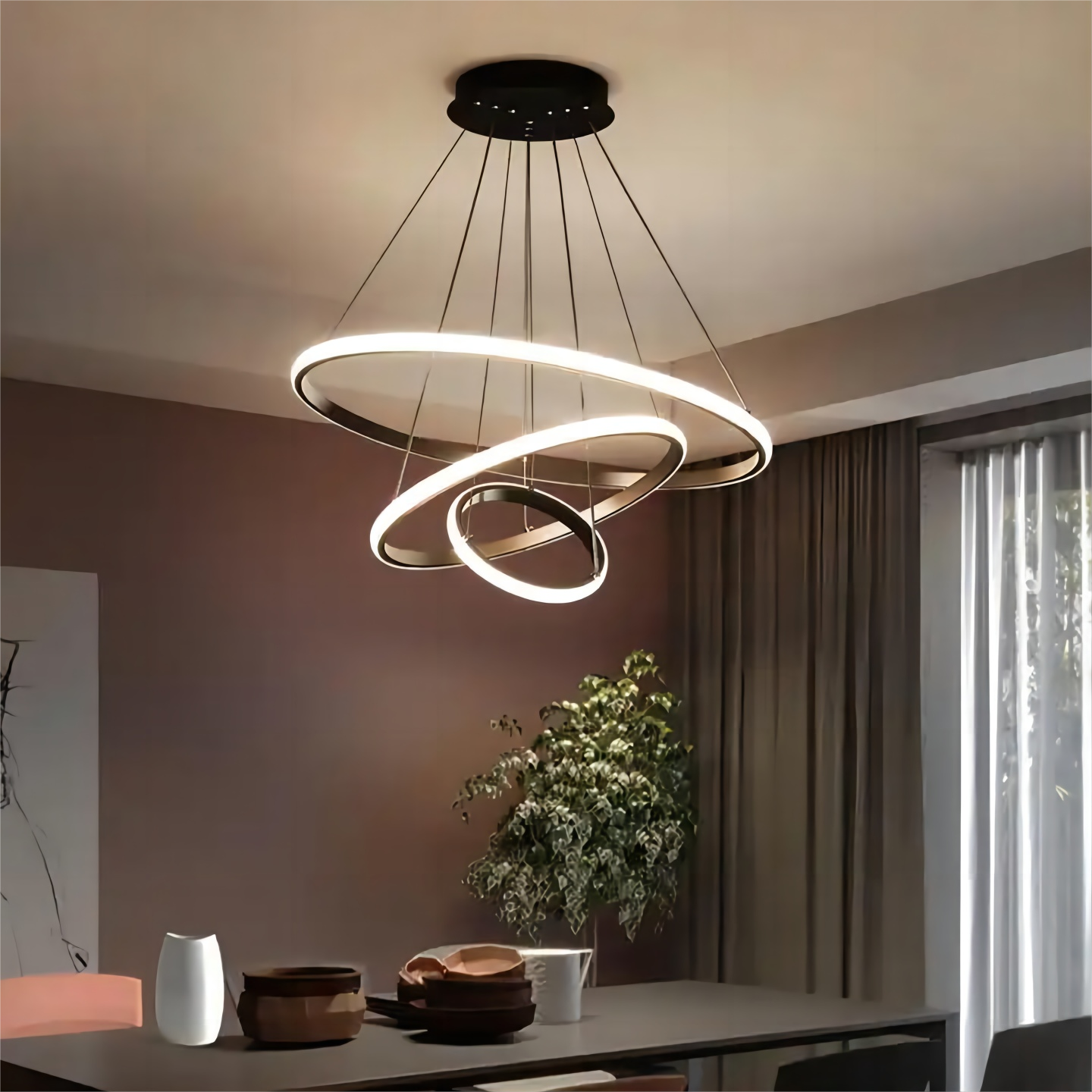 Suspension Lustre LED 76W Aiskdan, Noir, Aluminium, Dimmable, 60*60*85 CM, Pour Salon - 5