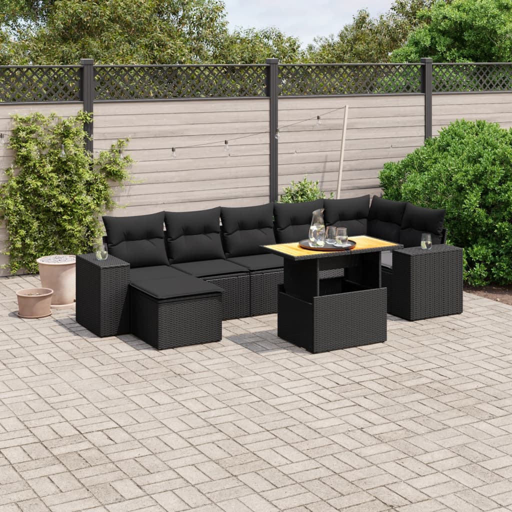 Zestaw ogrodowy vidaXL 8 szt czarny rattan modułowy z poduszkami