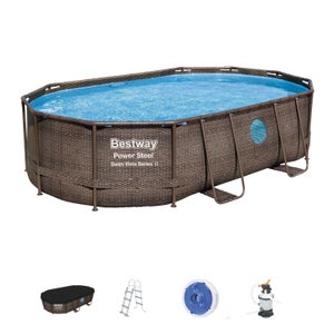 BESTWAY Piscine hors sol ovale Power Steel Swim Vista rotin 488 x 305 x 107cm