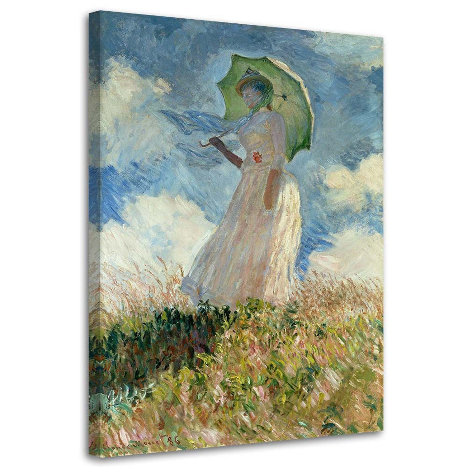 Obraz na płótnie, Kobieta z parasolem obrócona w lewo - C. Monet reprodukcja 80x120