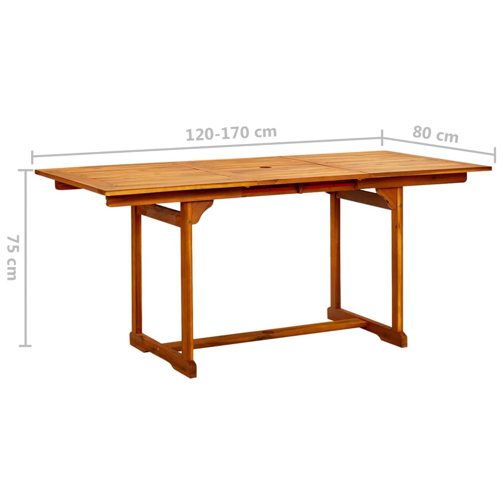 Table à dîner de jardin (120-170)x80x75 cm Bois d'acacia massif - 8