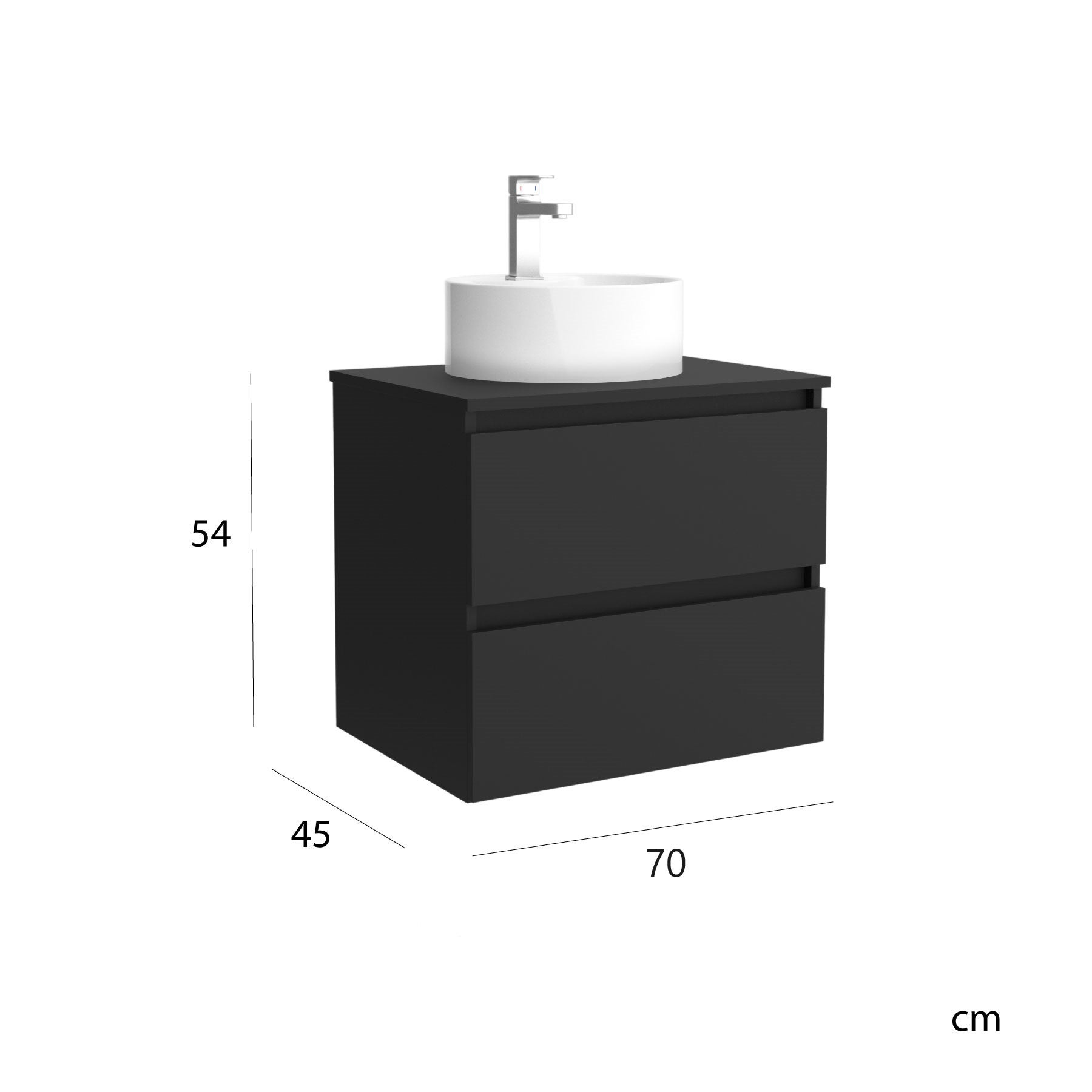 Meuble de salle de bain BEQUIA 70cm Noir mat | Vasque à poser - 5
