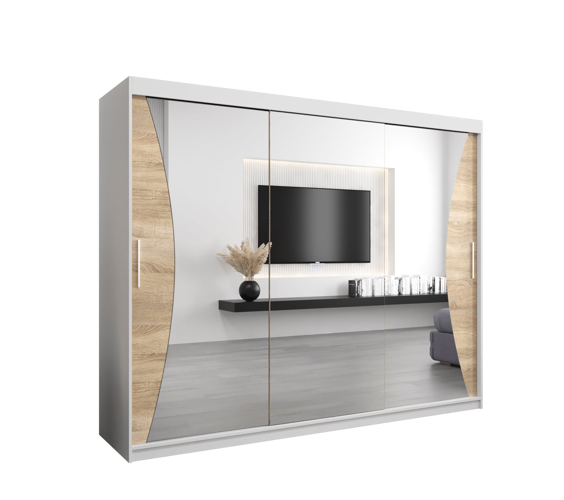 Szafa przesuwna garderoba MONACO 250 x 62 x 200 cm Biały + Sonoma - Abiks Meble