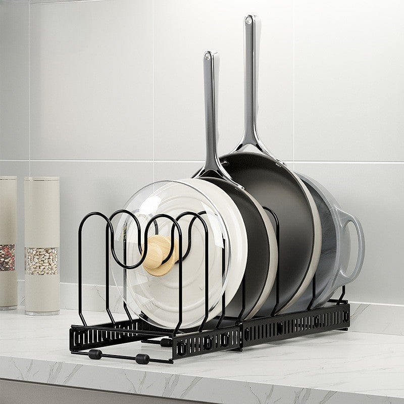 Wielopoziomowy stojak na przybory kuchenne, rozkładany uchwyt na pokrywki, 18×18×30 cm – czarny, regulowana długość