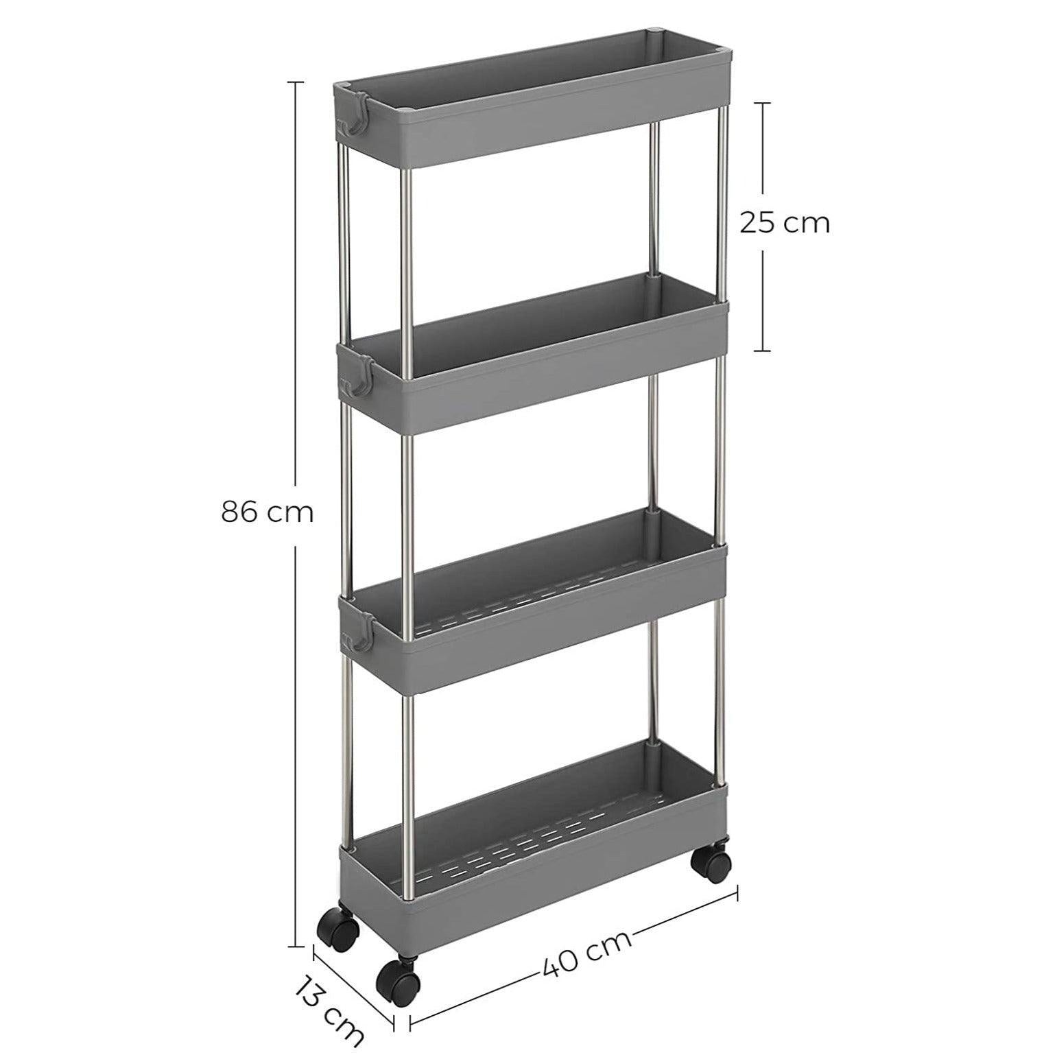 Carrello Portautensili Stretto 4 Livelli - Con Rotelle E Piano Legno