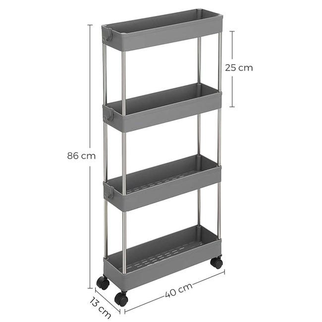 Carrello Portautensili Stretto 4 Livelli - Con Rotelle E Piano Legno Carrello Portautensili Stretto 4 Livelli - Con Rotelle E Piano Legno