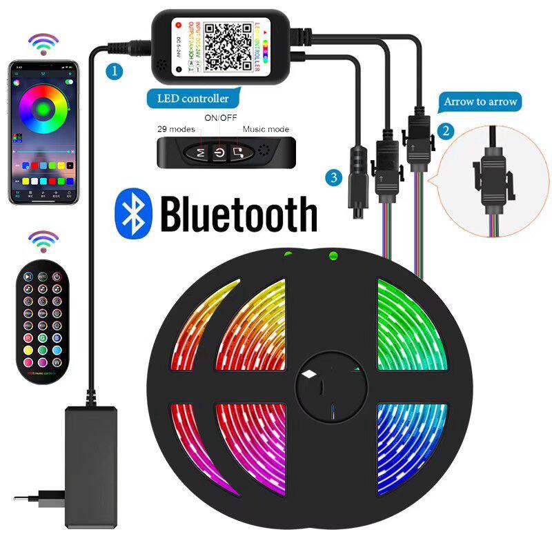 Ruban Led 10M,Bande Led 5050 RGB ,Led Ruban Lumineuse Flexible Multicolore avec Télécommande 24 Touches，Utilisé pour la décoration de maison - 5