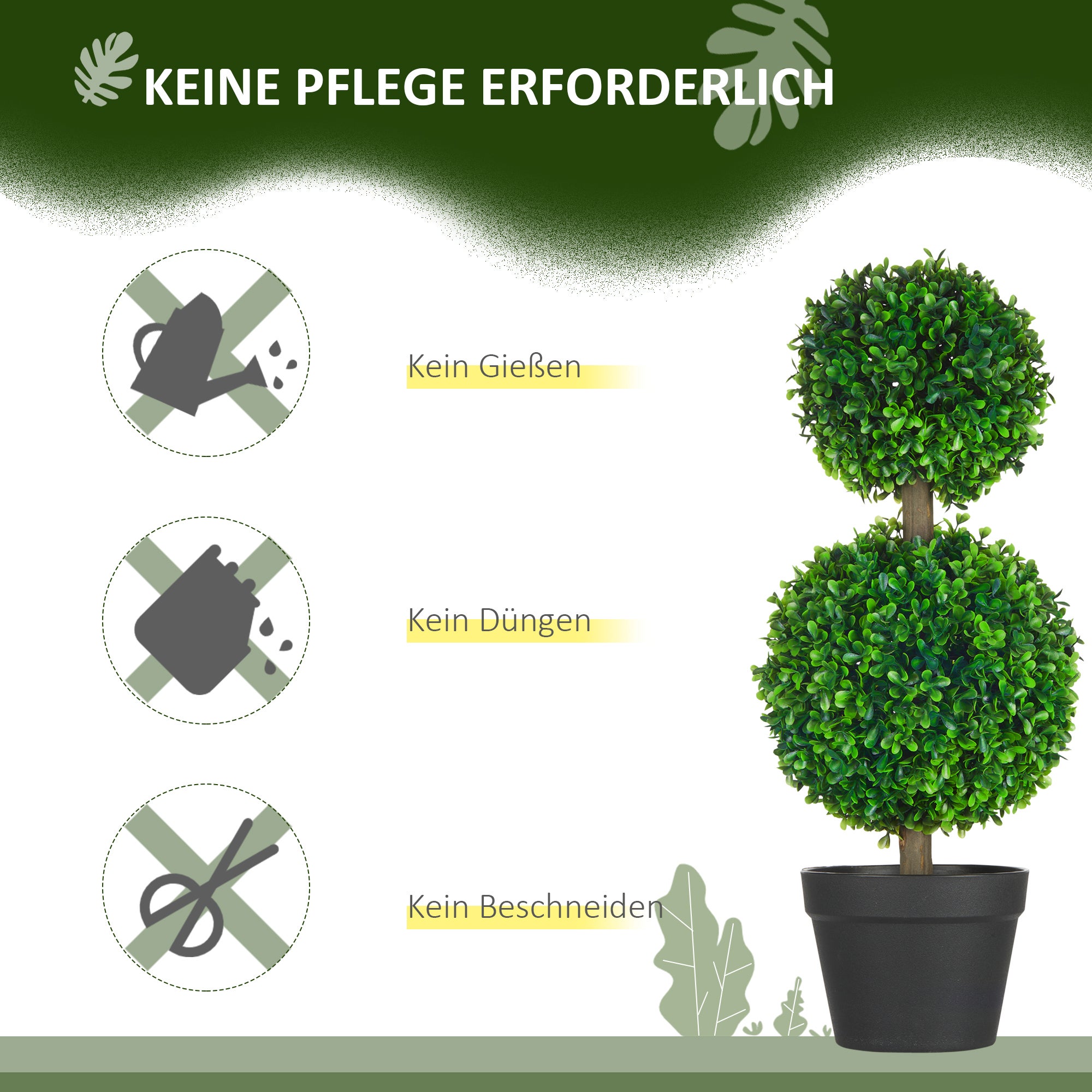 Lot de 2 arbustes de buis artificiels,2 arbustes de buis,extérieur,17cmx17cmx60cm,vert + marron + noir - 7