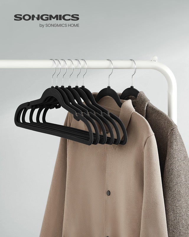 Cintres en Velours, Lot de 50, Antiglisse, avec Encoches, Barre pour Pantalons, Crochet Pivotant à 360°, Noir Classique - 2