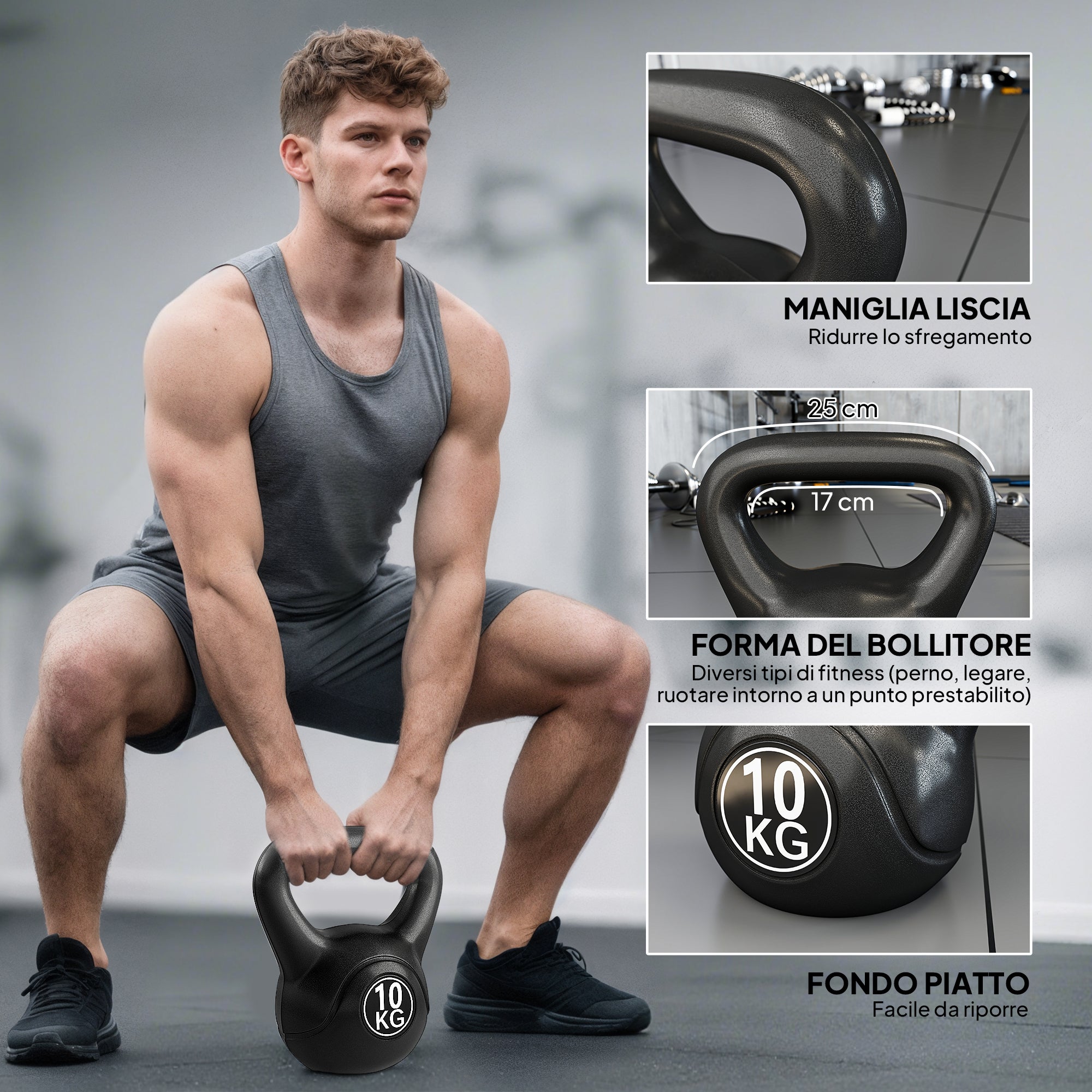 Kettlebell10kg esporte base placa punho 25x19x28cm home gym ginásio - 8