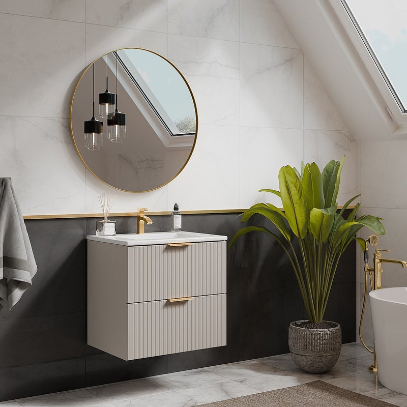 Szafka pod umywalkę wisząca ryflowana - Beżowy - szer. 60 cm - ZEVARA