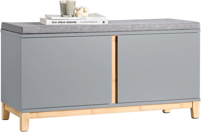 SoBuy Panca Scarpiera ingresso con seduta, Cassapanca contenitore con 2 ante, 90x34x46cm FSR117-HG