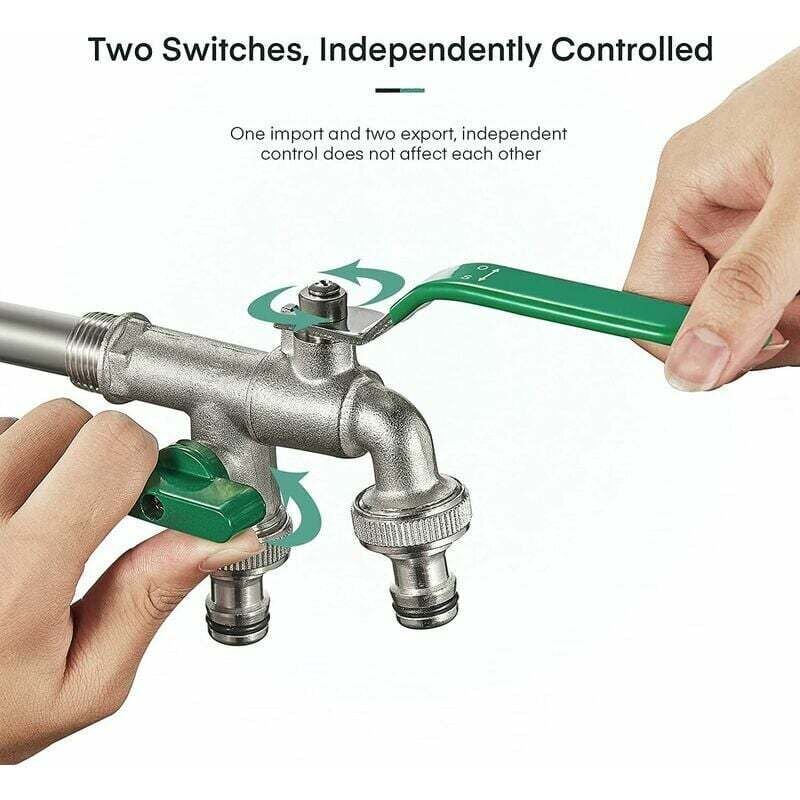 VANCOCO - Rubinetto dell'acqua da giardino con doppia uscita, rubinetti a parete con ingresso femmina NPT da 3/4 e due uscite