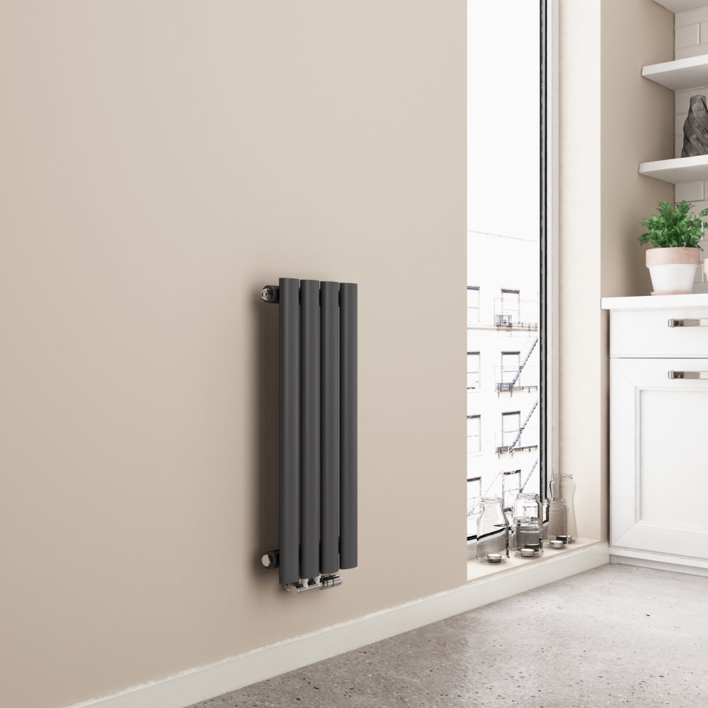 EMKE Grzejnik Stalowy Pojedynczy Pionowy 177W, 60x24 cm, 6 bar, do 2 m² – Antracytowy