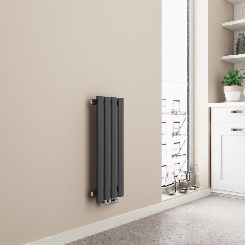 EMKE Grzejnik Stalowy Pojedynczy Pionowy 177W, 60x24 cm, 6 bar, do 2 m² – Antracytowy