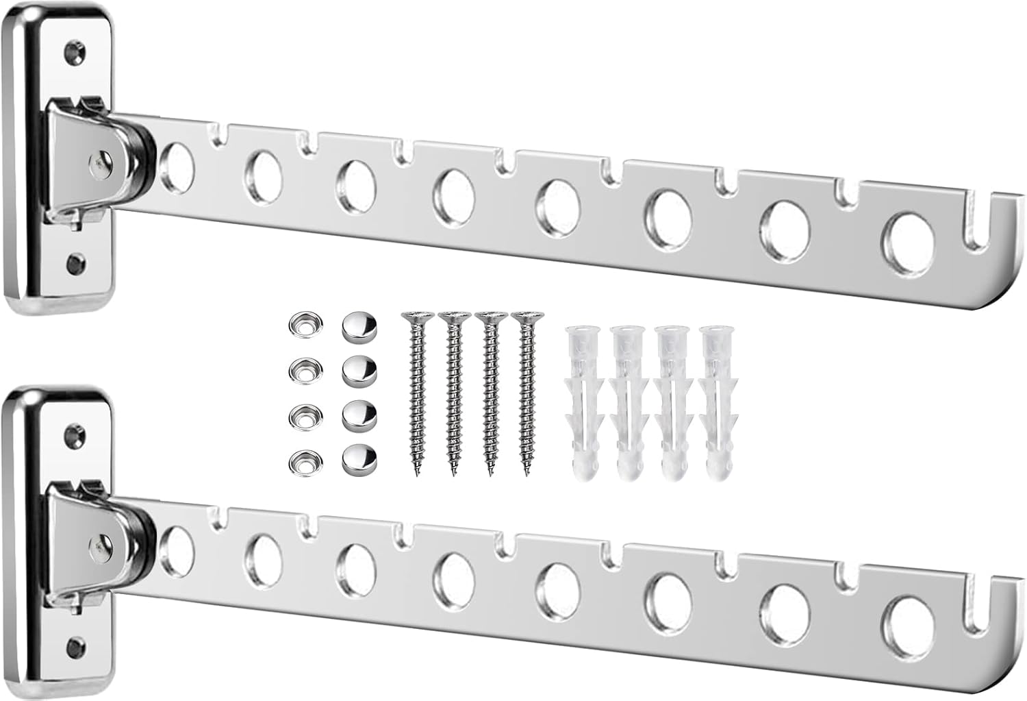 2x Składane Wieszaki Ścienne na Ubrania – Suszarka 90° ze Śrubami i Kołkami – Balkon, Pokój
