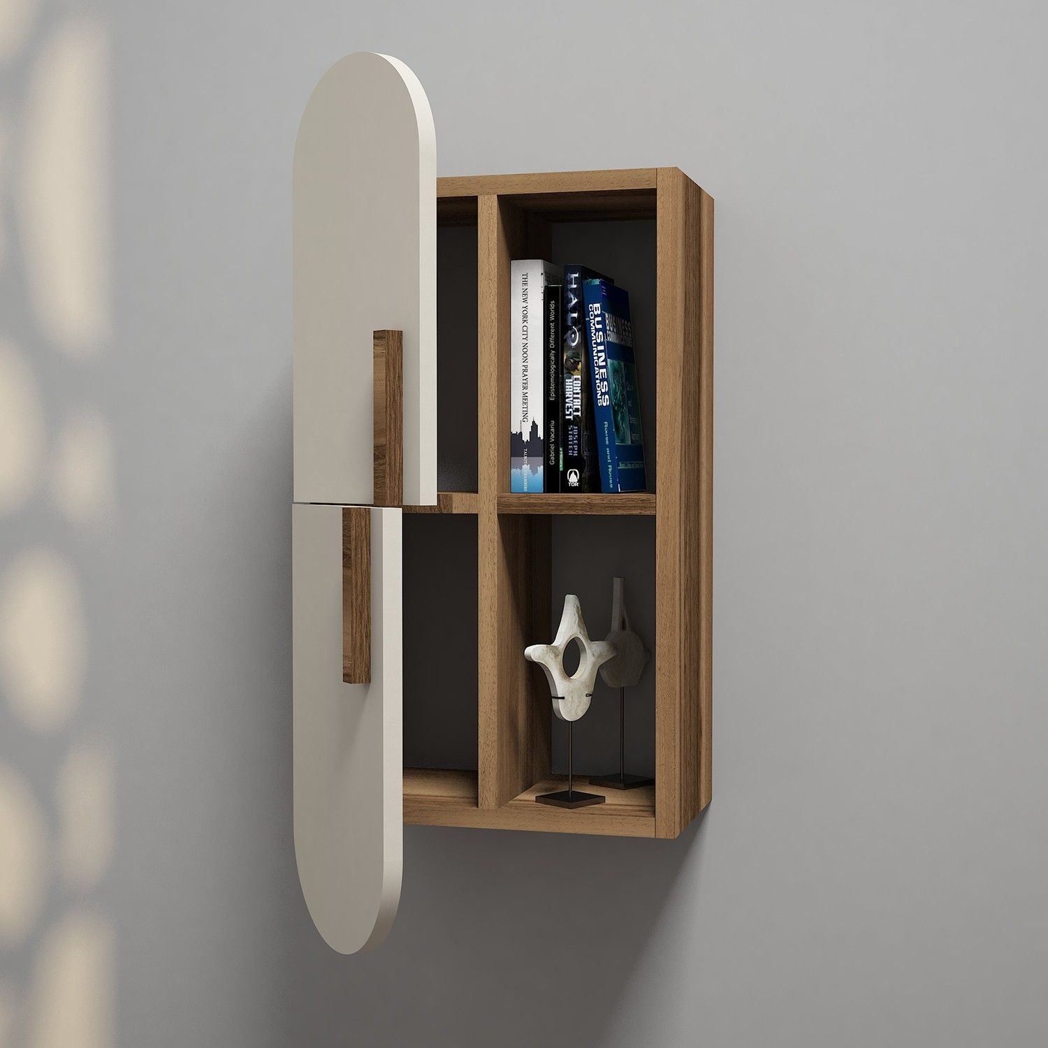 Étagère murale façade ovale Ellipsis L35xH80cm Bois et Blanc crème - 2