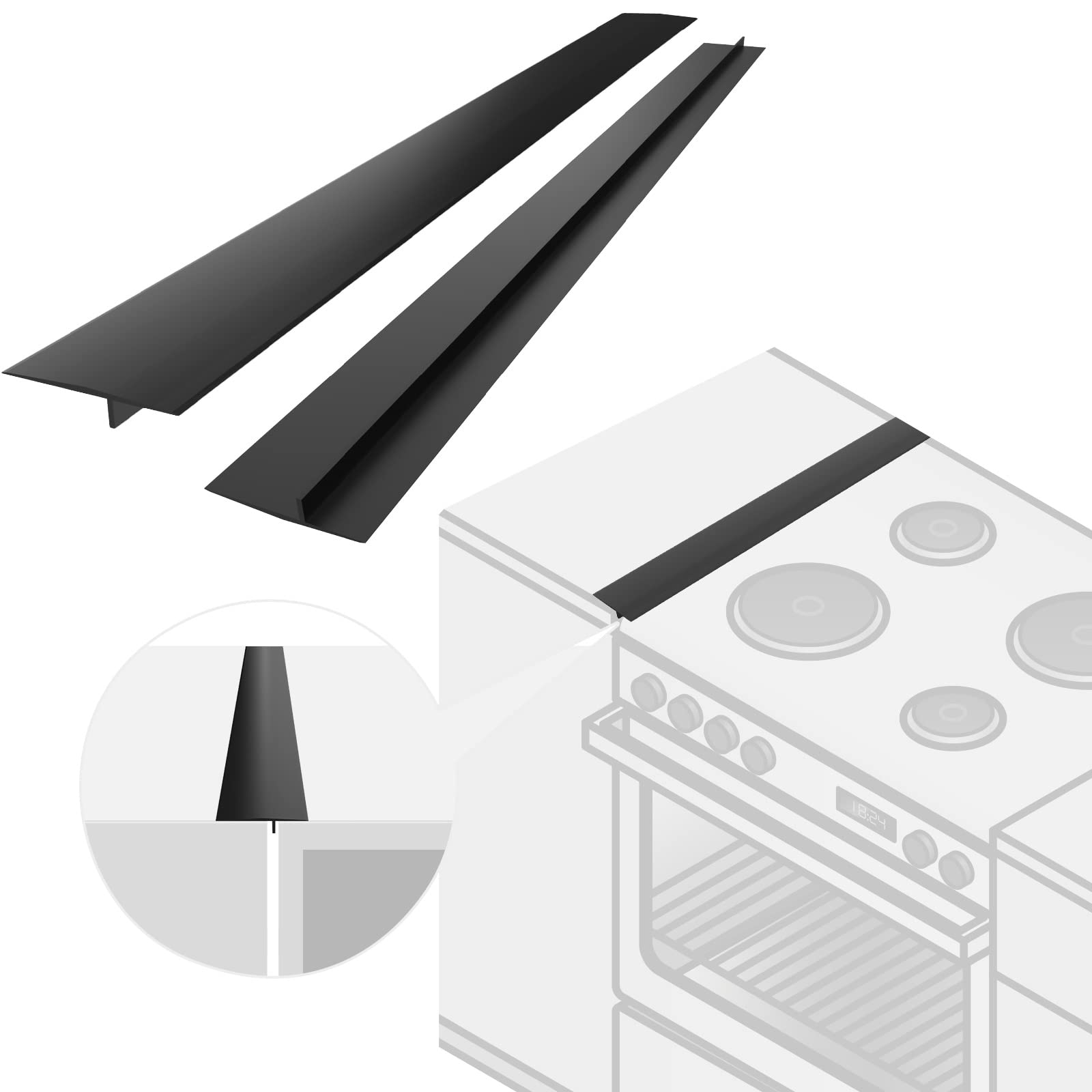 Zestaw 2 listew wypełniających szczeliny w blacie kuchennym, wypełnienie o długości 63 cm, uszczelki między płytą kuchenną a pralką
