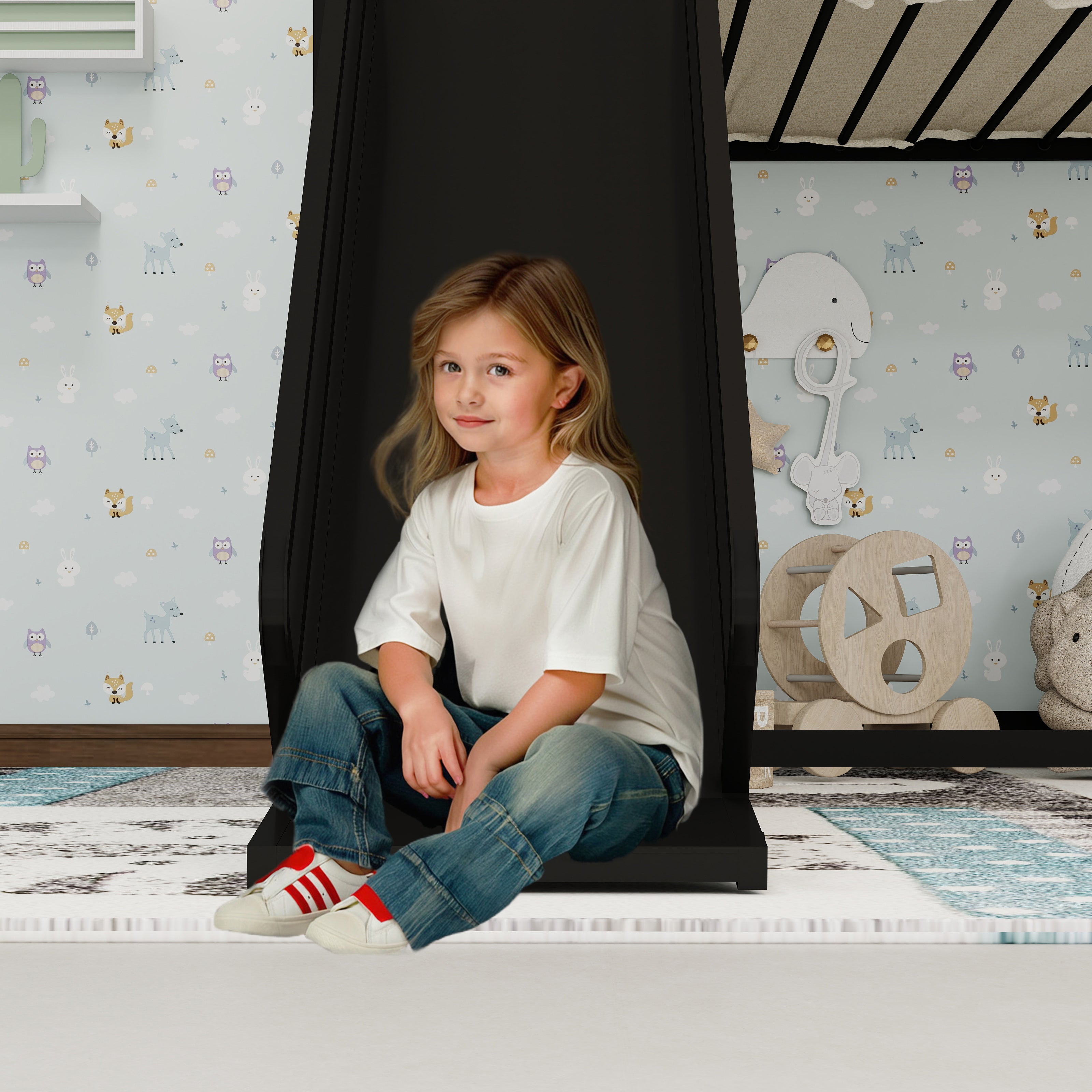 Lit superposé enfant avec toboggan, 90 x 190 cm, structure en métal ...