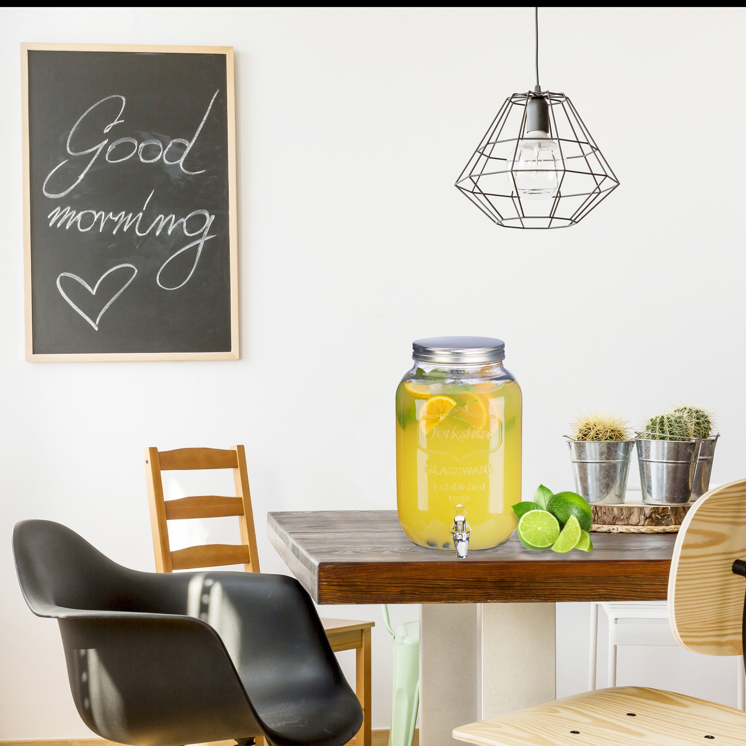 Distributeur de boisson 8 L, limonade, carafe verre robinet, retro vintage, fontaine boisson, transparent, Relaxdays - 5