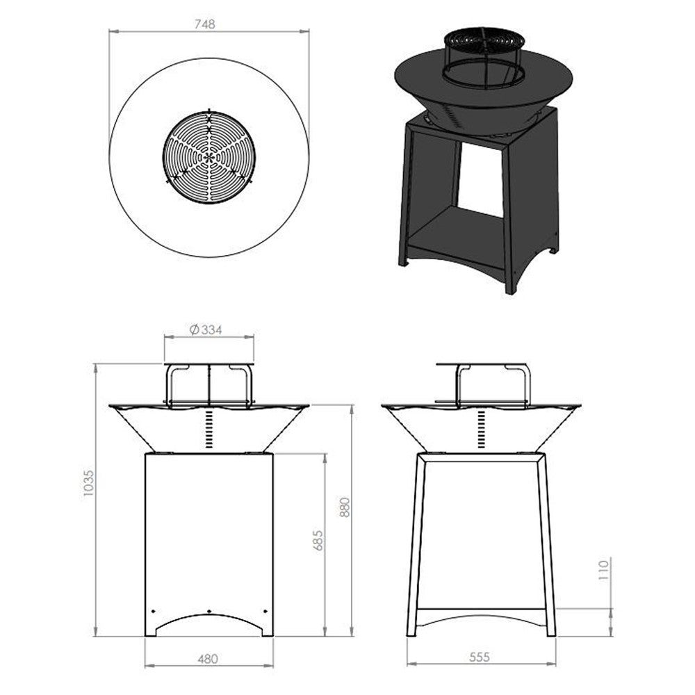 FIESTA Brasero haut avec plaque et grille amovible en acier barbecue plancha extérieur Ø 75 cm - 4