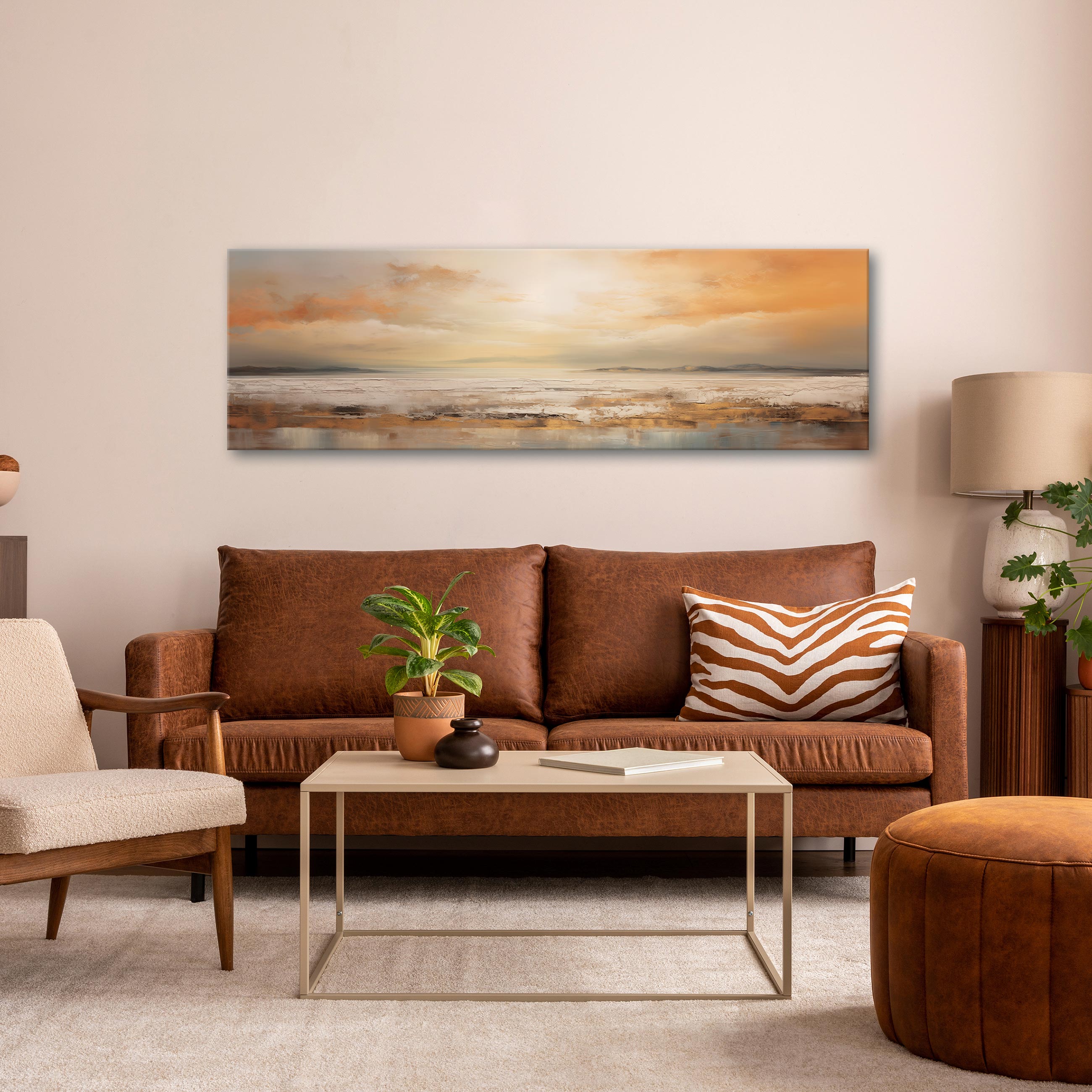 Impression sur Toile Paysage Mer Boho Art Moderne 145x45 cm XXL Tableau Décoration Murale Intissée pour Salon Chambre pret a accroche - 2