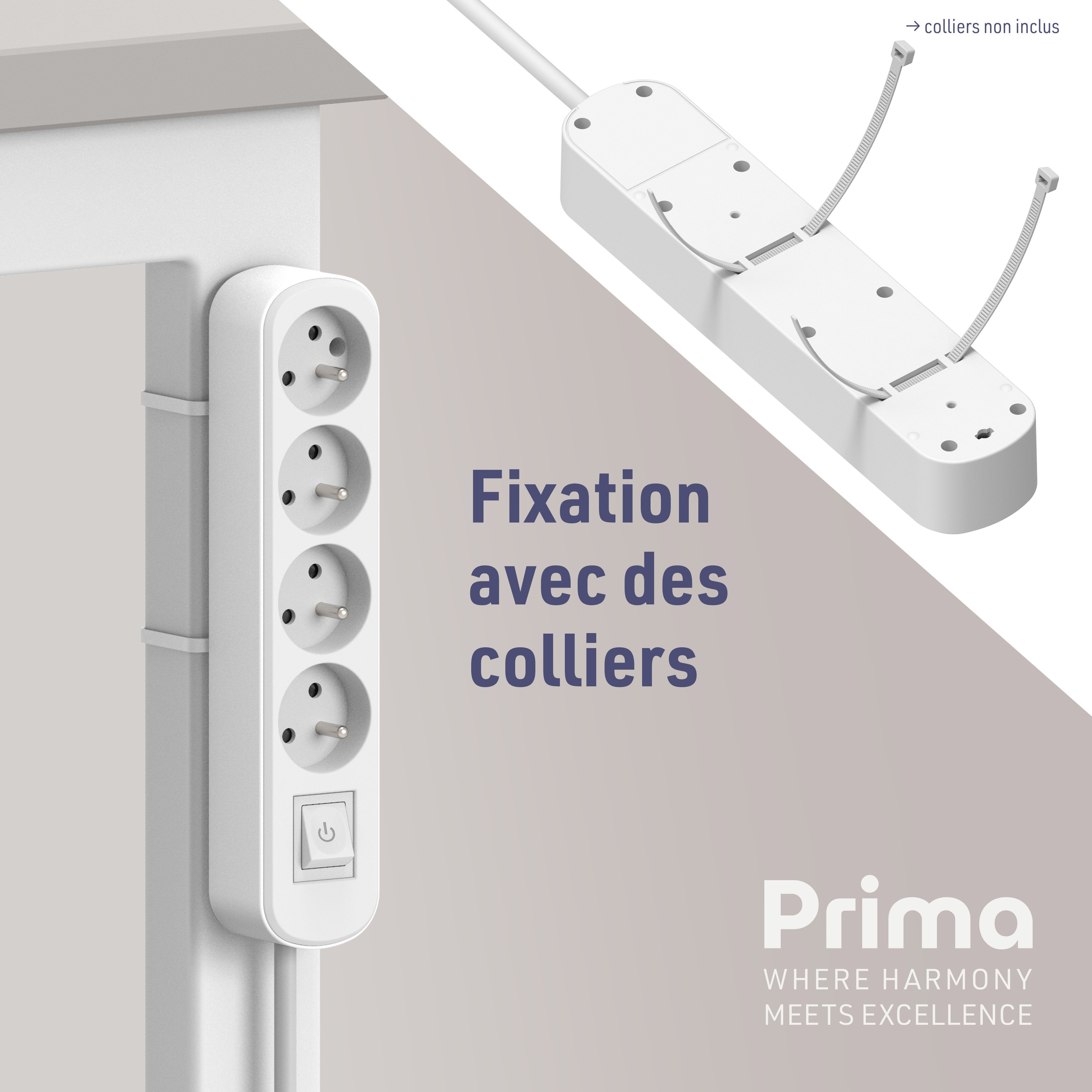 Electraline 32041 Bloc 4 prises avec interrupteur/fiche plate 1,5m, Blanc - 2