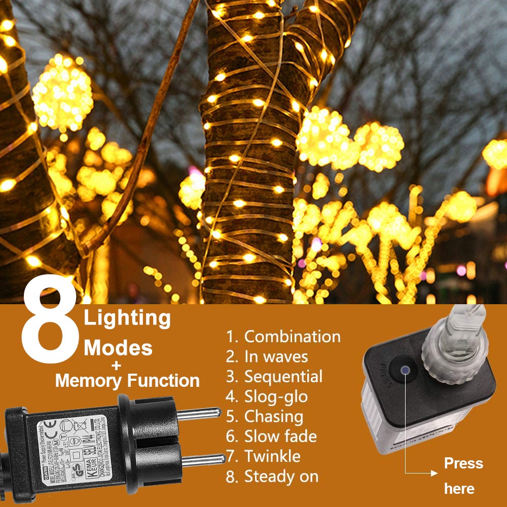 Guirlande Lumineuse Intérieur Exterieure 50 m 400 LED IP67 étanche,Fonction mémoire et minuterie, 8 modes, décoration de fête pour Noël, Blanc chaud - 4