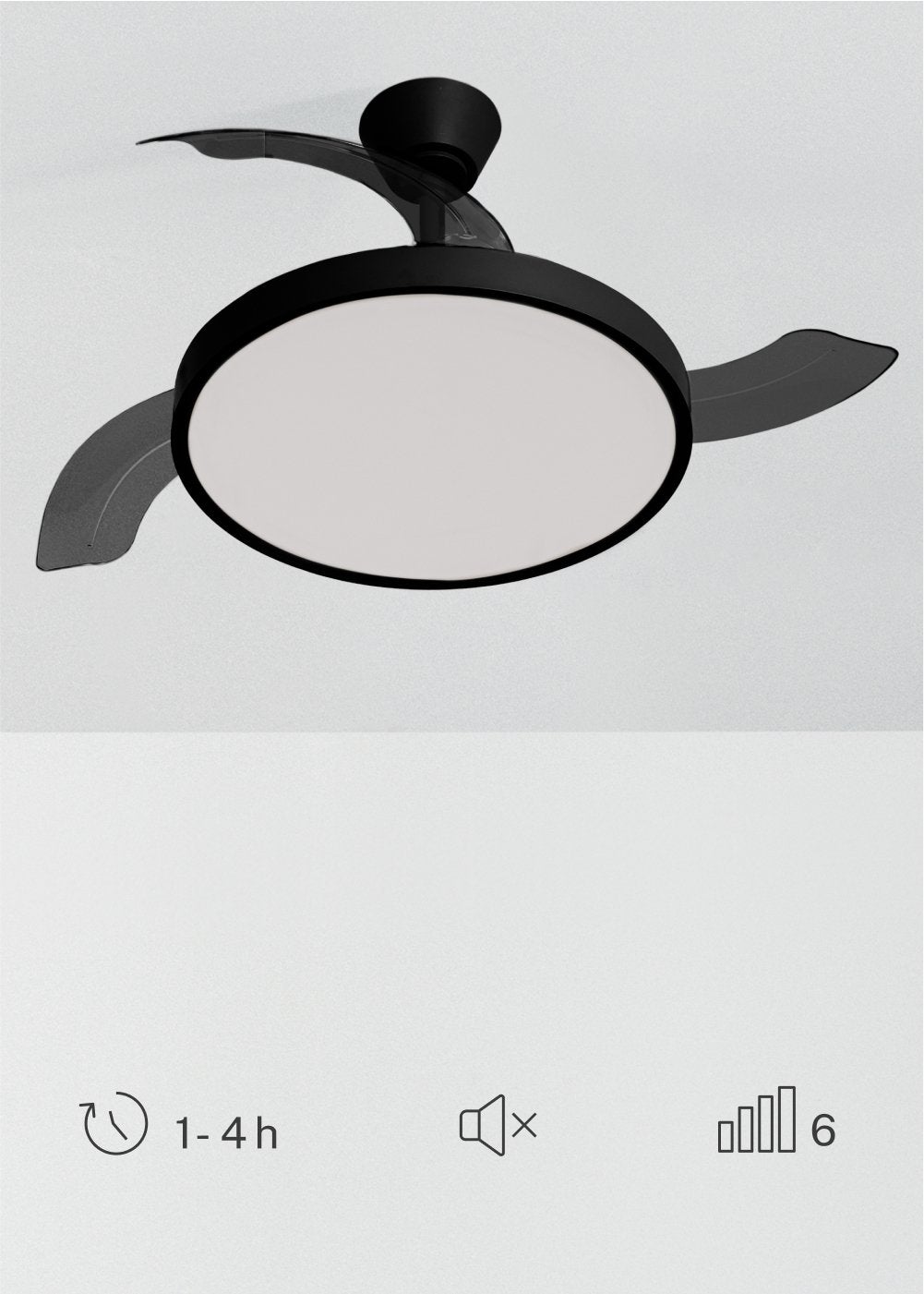 CREATE- WIND CLEAR STUDIO M - Ventilador de teto silencioso de 40 W com pás retráteis e luz LED Ø108 cm - Com luz - sem WIFI - 6