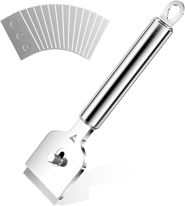 Profesjonalny skrobak do płyt ceramicznych z 14 metalowymi ostrzami wymiennymi, skrobak do płyt indukcyjnych, skrobak do szkła, do czyszczenia ku