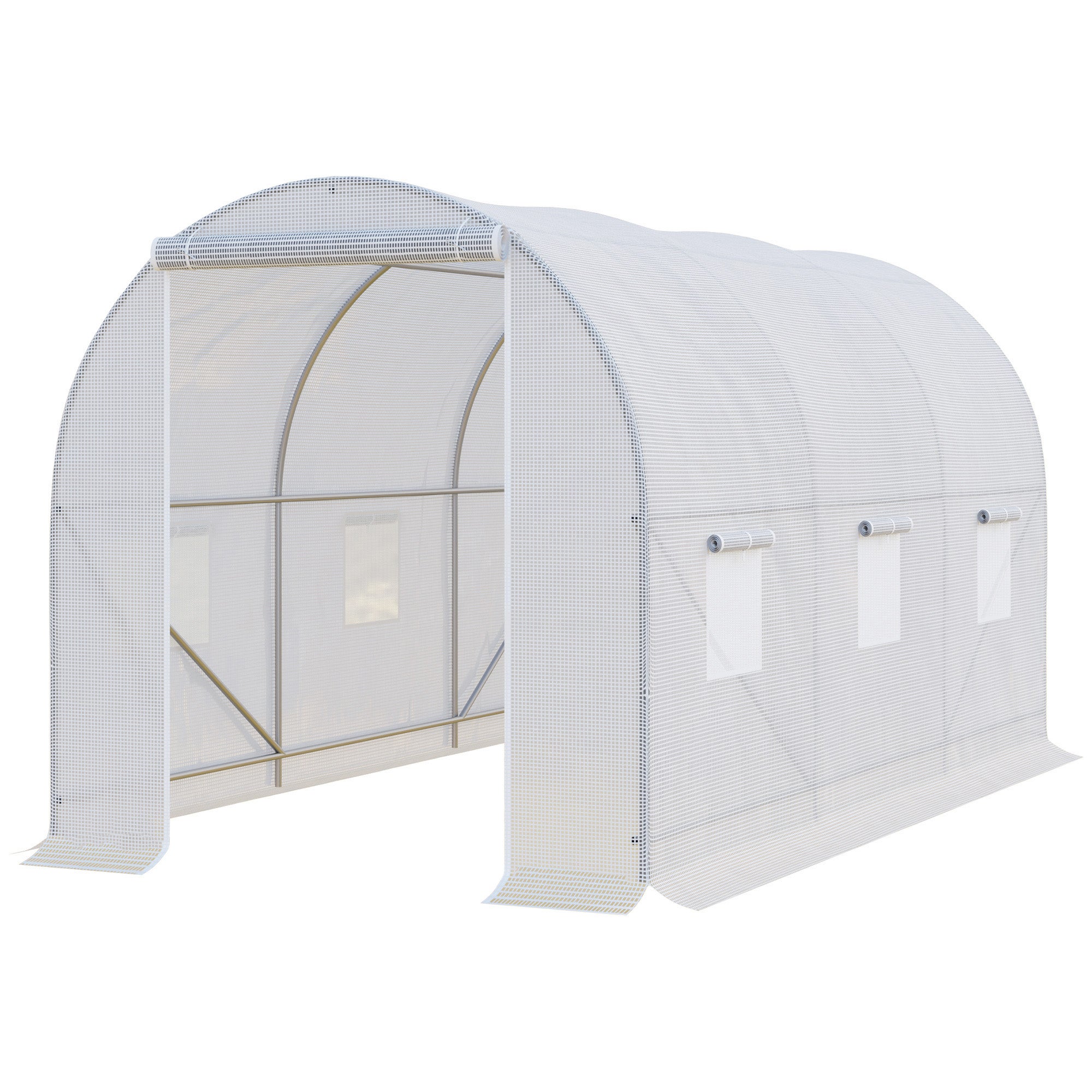 Serre de Jardin Tunnel Surface Sol 7 m² 3,5L x 2l x 2H m châssis Tubulaire renforcé 18 mm 6 fenêtres Blanc - 2