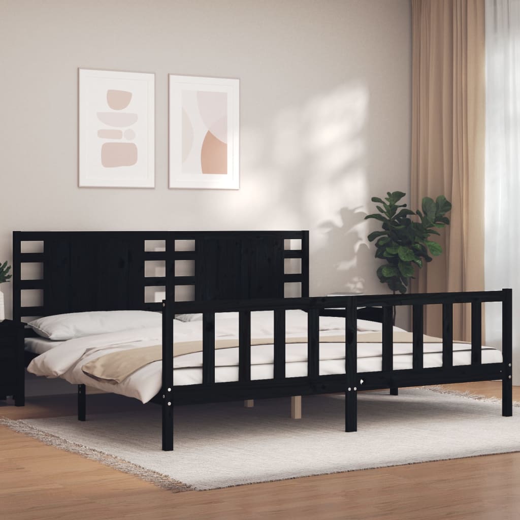 Łóżko Drewniane Czarne Rama Łóżka Ze Stelażem Drewniana Łóżko Do Sypialni Pokoju 200x200 cm