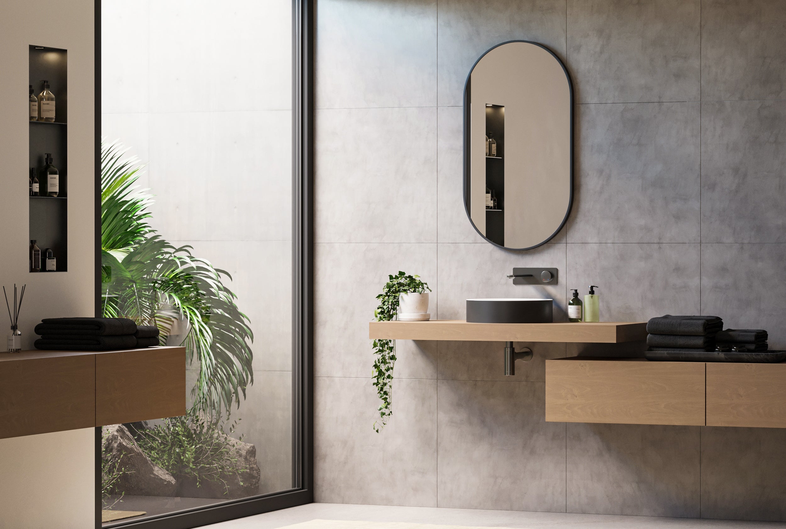 Bernstein - espejo de pared ovalado de diseño para cuarto de baño con marco de aluminio negro - 8144b - 55x100cm