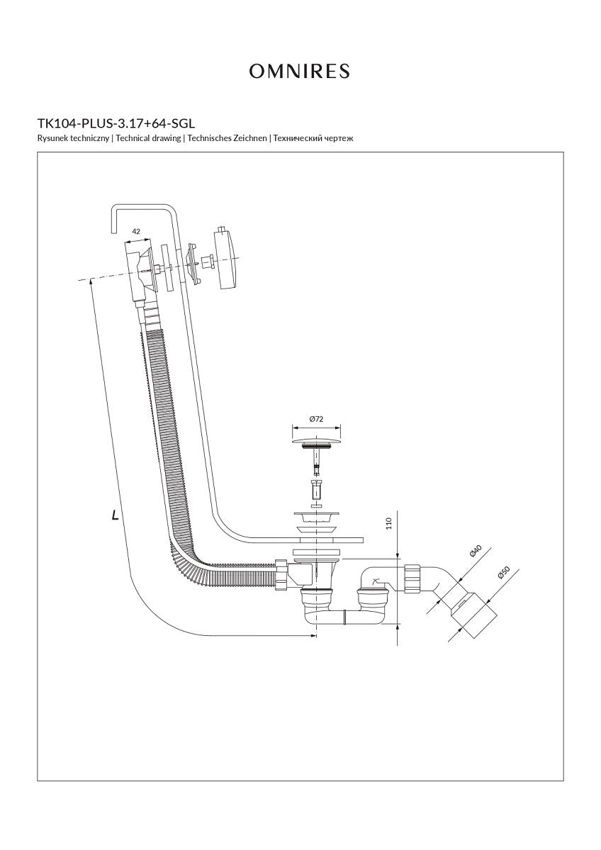 Ensemble de vidange de baignoire avec bonde extra-plat en laiton - Chrome - 2