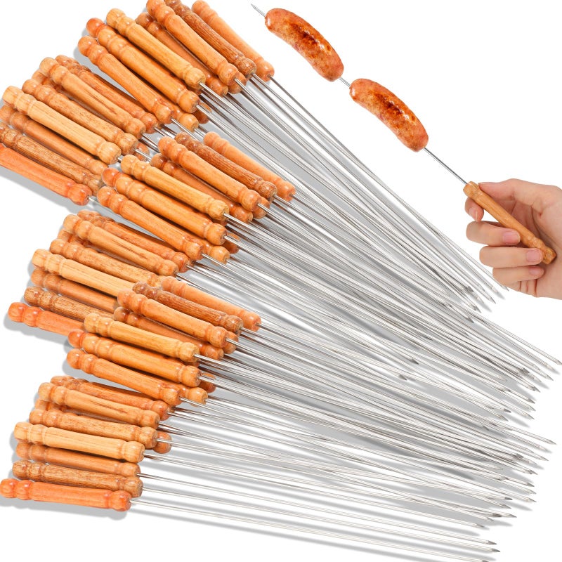 Szpikulec do szaszłyków ze stali nierdzewnej, szpikulce do wielokrotnego użytku, pręt Kebab na piknik kempingowy, 50 sztuk