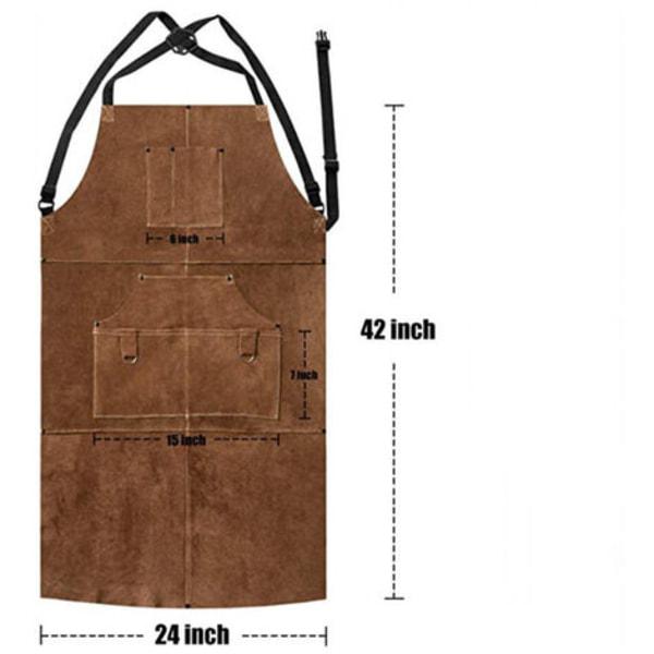 Tablier de soudage, tablier de travail en cuir de vache avec 6 poches, tablier de cuisine multifonctionnel 24