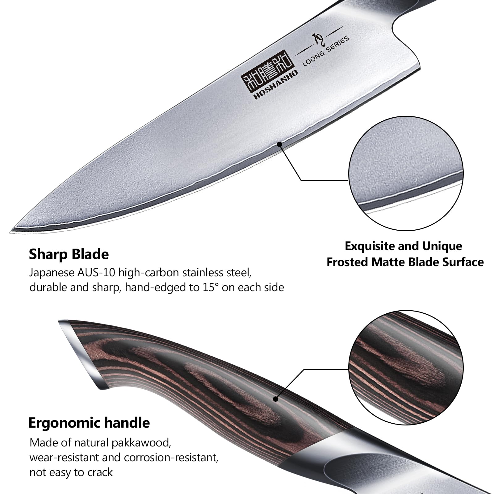 HOSHANHO Set di Coltelli da Cucina, Set di Coltelli con Acciaio Inossidabile, Coltello da Chef 20 cm Affilati Coltello Santoku 18cm Coltello Multiuso - 3