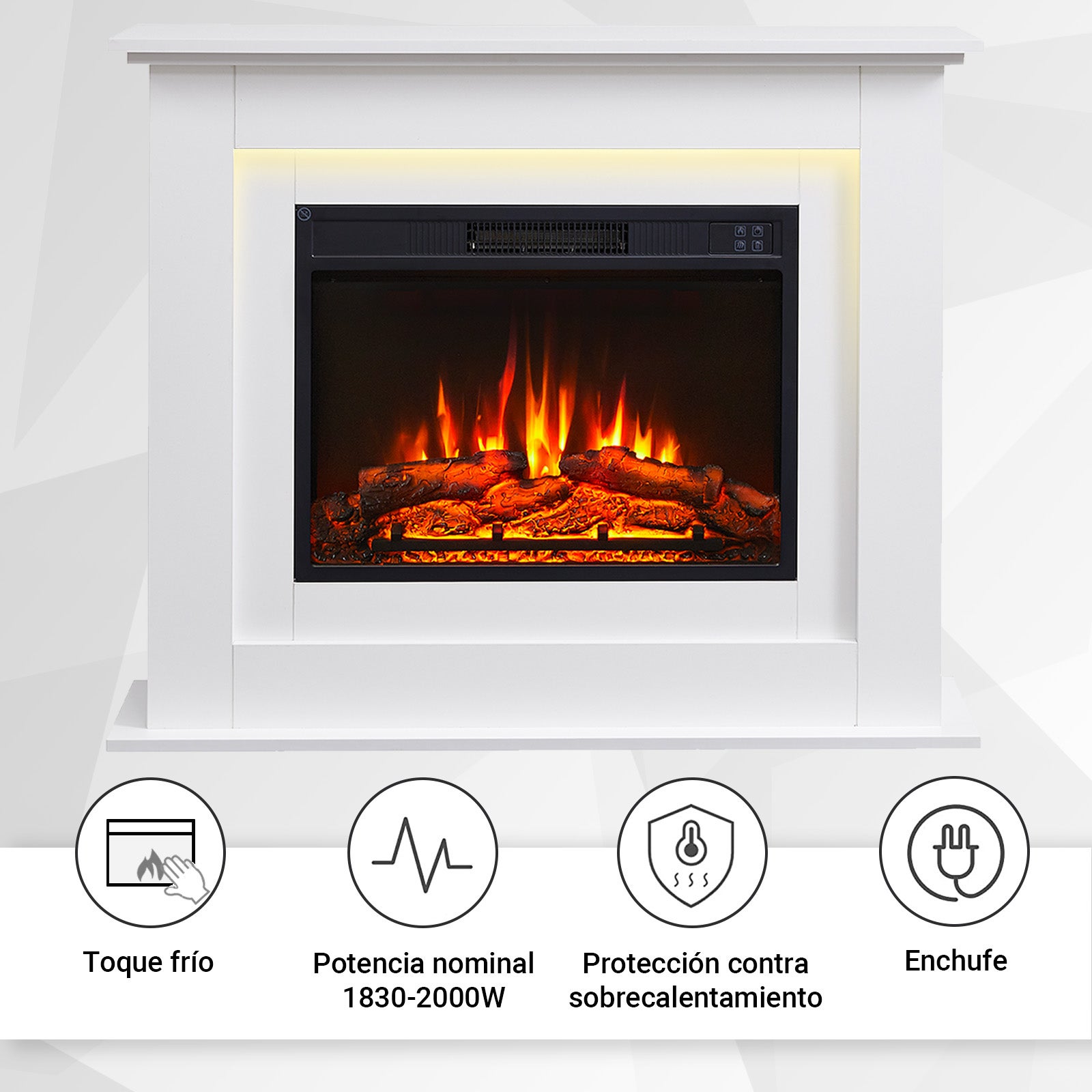Chimenea eléctrica BALDERIA Finn - Chimenea de pie - Blanco - 7