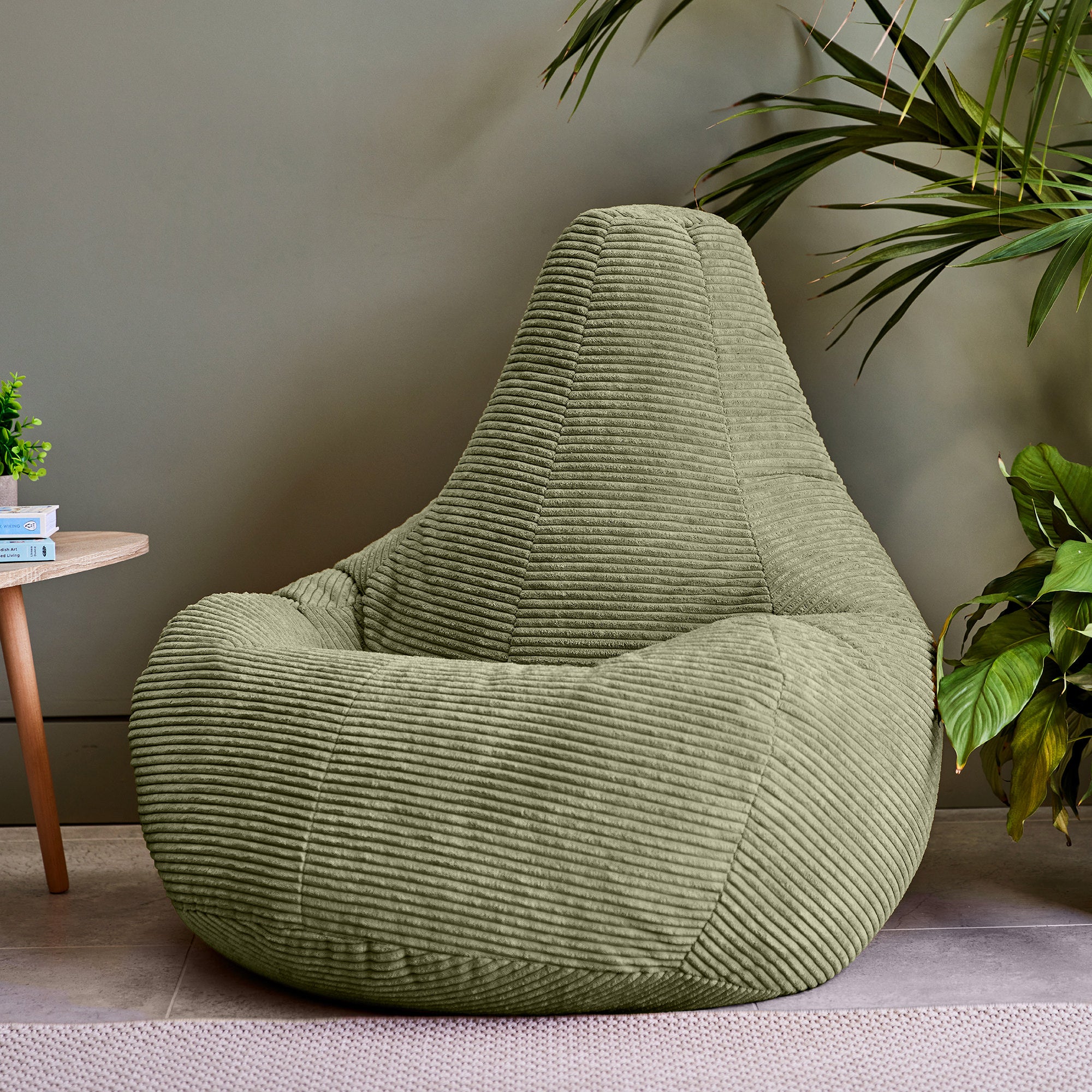 Pouf Icon à dossier haut velours côtelé vert sauge, salon, chambre, 84x90cm, Made in Allemagne, Oeko-Tex® - 3