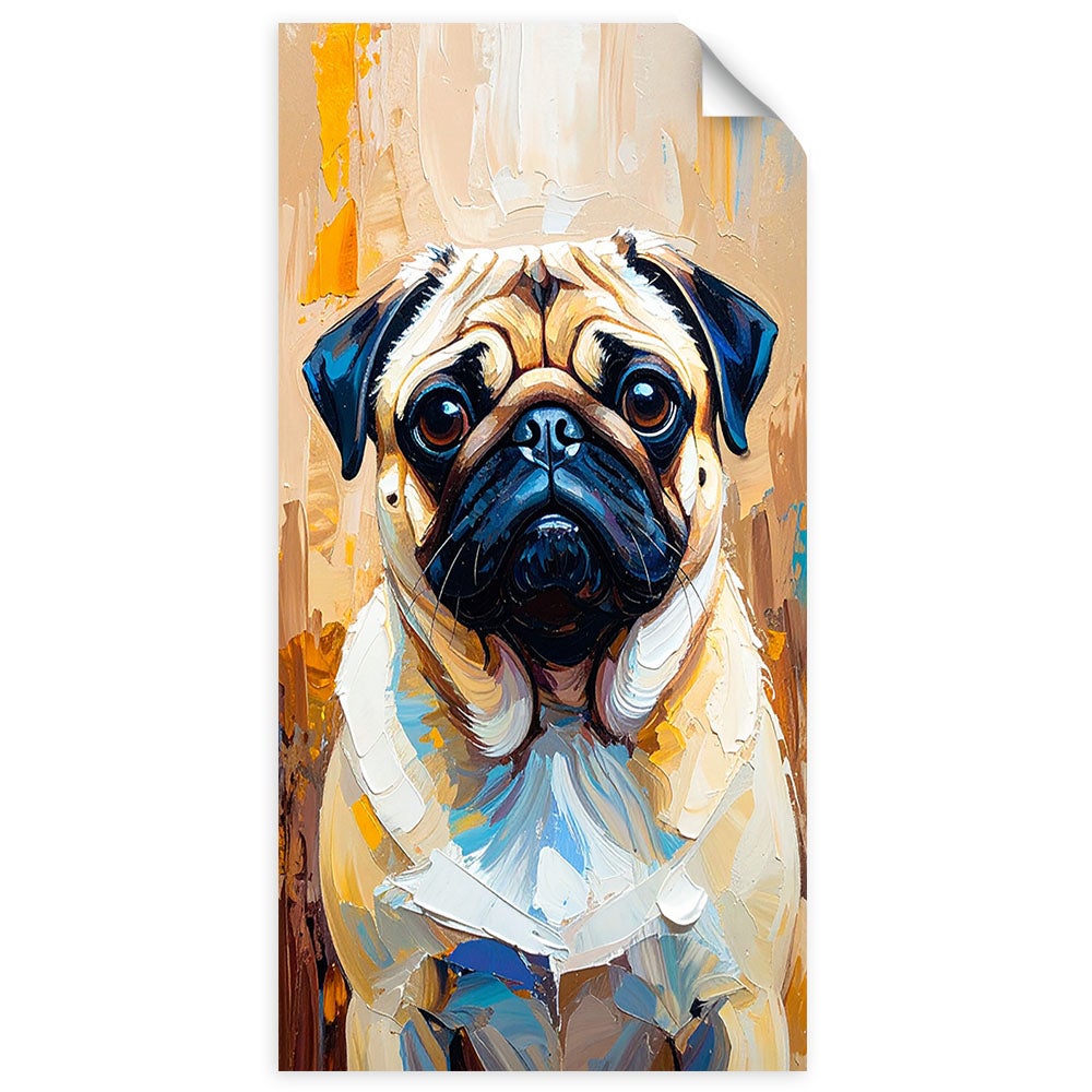 Naklejki samoprzylepne do salonu sypialni, Mops Pies Zwierzę Beżowy 60x120