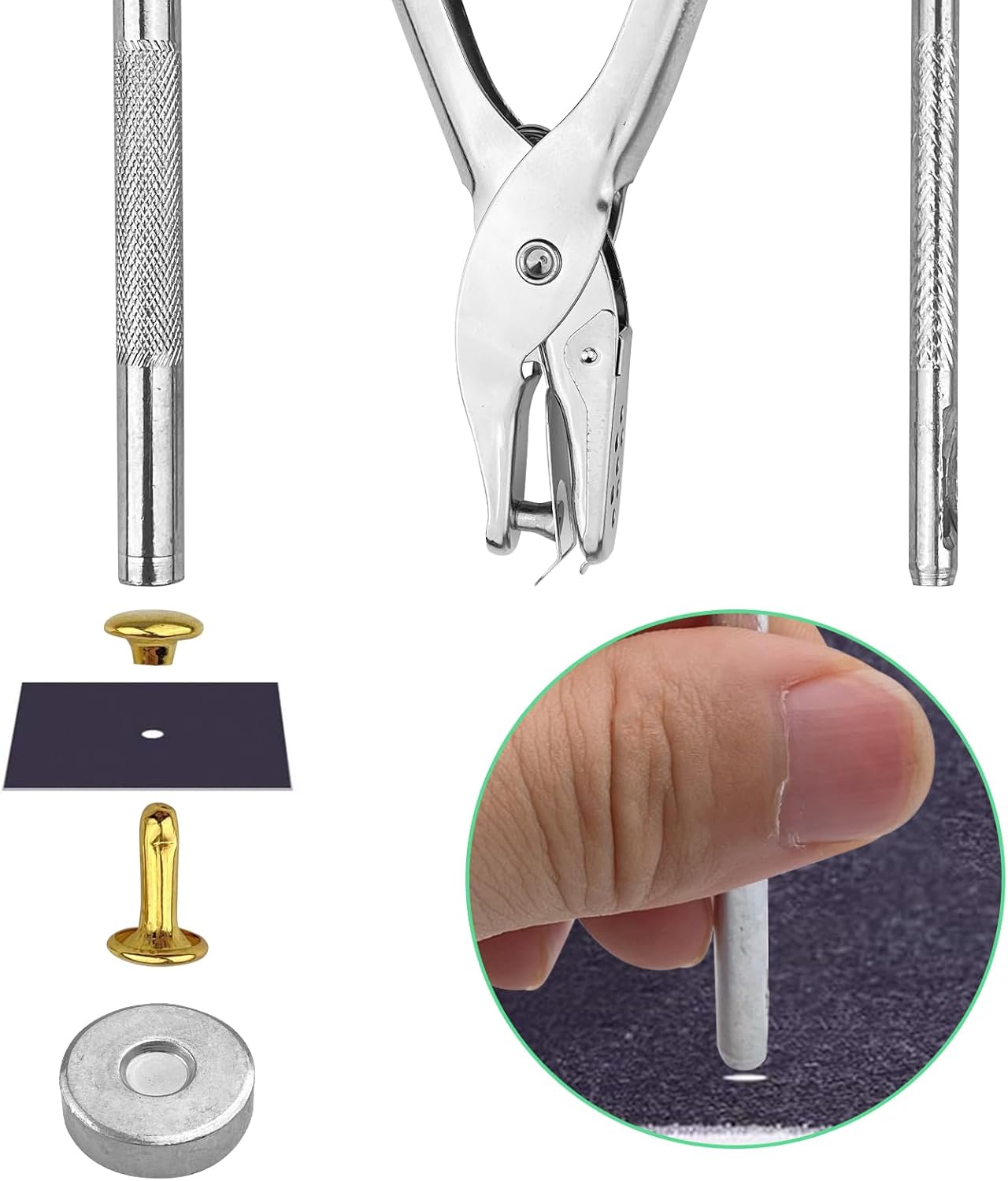 360 Paires de Rivets pour Cuir À Frapper, 3 Tailles Rivets Couture, Rivets À Bout Ouvert, Brass Rivets Croc Boucle Bouton (4 Couleurs) - 5