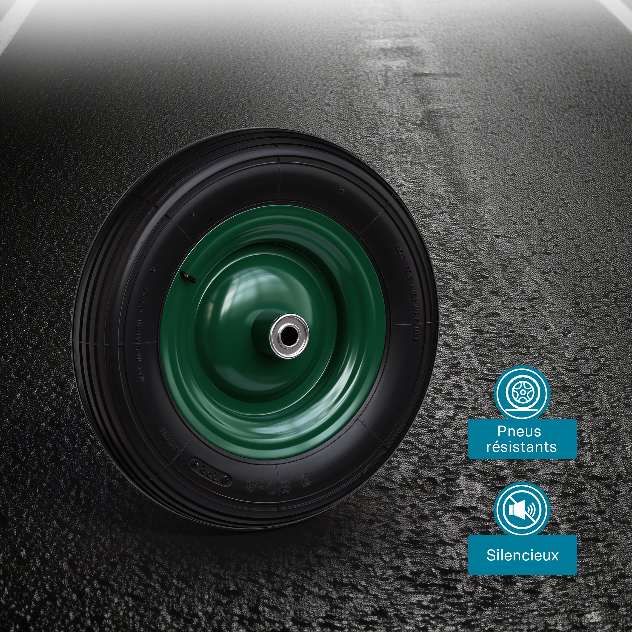 Wiltec Pneu de brouette 3.50-8 – Roue et Pneumatique – Jusqu’à 120 kg – avec Jante et Chambre à air – Bandage pour Diable, Chariot, Charrette - 7