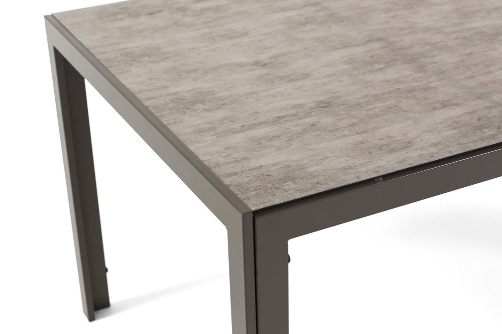 Mesa rectangular 150x90 cm fija con estructura de aluminio y encimera de vidrio decorado Milo para interior/exterior gris piedra/beige - 2